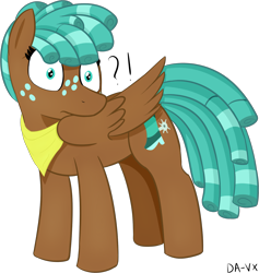 Size: 1425x1503 | Tagged: safe, artist:danwelo-vx, derpibooru exclusive, spur, pegasus, pony, g4, exclamation point, female, freckles, grooming, interrobang, preening, question mark, simple background, solo, surprised, transparent background, wings