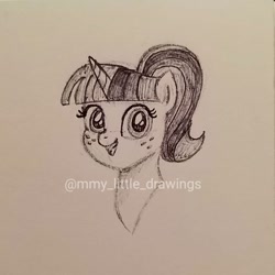 Size: 1080x1080 | Tagged: safe, artist:mmy_little_drawings, twilight sparkle, pony, unicorn, g4, bust, eyelashes, female, freckles, horn, mare, solo, traditional art, unicorn twilight, watermark