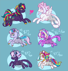 Size: 2200x2300 | Tagged: safe, artist:lavvythejackalope, oc, oc only, earth pony, pegasus, pony, base used, blue background, chest fluff, ear piercing, earth pony oc, eyelashes, freckles, heart, high res, multicolored hair, pegasus oc, piercing, rainbow hair, simple background, unshorn fetlocks, wings