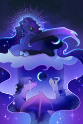 Size: 3018x4500 | Tagged: safe, artist:pumpkabooo, princess luna, alicorn, bat pony, pony, cloud, crying, eyes closed, sad