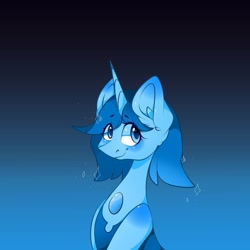 Size: 1080x1080 | Tagged: safe, artist:tessa_key_, gem (race), gem pony, pony, unicorn, :p, blue, blue pearl (pearl), blue pearl (steven universe), bust, clothes, crossover, eyelashes, female, gem, gradient background, horn, mare, pearl, ponified, smiling, solo, steven universe, tongue out