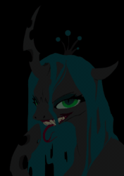 Size: 838x1192 | Tagged: safe, artist:baccizoof, queen chrysalis, changeling, changeling queen, g4, animated, curved horn, female, gif, horn, shadows, solo