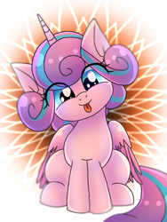 Size: 768x1024 | Tagged: safe, artist:namaenonaipony, princess flurry heart, alicorn, pony, g4, :p, cute, eye clipping through hair, female, filly, flurrybetes, looking at you, sitting, smiling, tongue out, weapons-grade cute