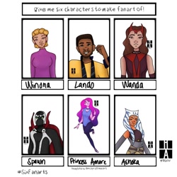 Size: 1080x1080 | Tagged: safe, artist:herbalist._.arts, idw, princess amore, human, togruta, g4, ahsoka tano, bust, choker, clothes, crossover, dark skin, female, garfield, humanized, male, six fanarts, spawn, star wars, wanda maximoff, winona cauldron