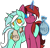 Size: 2400x2300 | Tagged: safe, artist:skookz, lyra heartstrings, oc, oc:aryl, pony, unicorn, g4, aryl, bag, duo, evil twin, female, food, happy, herbivore, high res, hug, looking at each other, magic, magic aura, mare, mouth hold, oats, serious, siblings, simple background, sisters, transparent background, twins