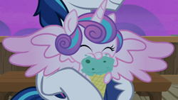 Size: 1000x563 | Tagged: safe, screencap, princess flurry heart, shining armor, pony, g4, once upon a zeppelin, baby, baby flurry heart, baby pony, eating, food, ice cream, ice cream cone, night