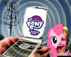 Size: 900x720 | Tagged: safe, editor:notxweeb, pinkie pie, earth pony, human, pony, g4, badly edited, cellphone, obtrusive watermark, phone, photo, screaming, solo, transformation, watermark, wave