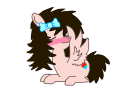Size: 4128x3096 | Tagged: safe, artist:kokopingas98, oc, oc only, oc:anthon, pegasus, pony, blushing, bow, cute, digital art, eyes closed, femboy, girly, grooming, hair, hair bow, hair over one eye, hairpin, long hair, lying, lying down, male, newbie artist training grounds, pegasus oc, ponysona, preening, simple background, solo, teenager, transparent background, wings