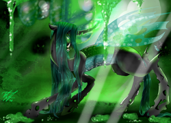 Size: 1000x720 | Tagged: safe, artist:ariamidnighters, queen chrysalis, changeling, changeling queen, g4, changeling hive, fangs, female, solo focus