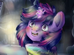 Size: 2000x1500 | Tagged: safe, artist:ariamidnighters, twilight sparkle, pony, g4, bust, clothes, glowing horn, horn, snow, solo, winter