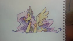 Size: 1080x609 | Tagged: safe, artist:ariamidnighters, fluttershy, pegasus, pony, g4, crying, sad, solo, traditional art