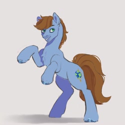 Size: 1000x1000 | Tagged: safe, artist:drdepper, oc, oc only, oc:round trip, earth pony, pony, chest fluff, looking at you, rearing, smiling, solo