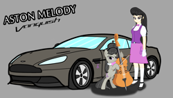 Size: 3840x2160 | Tagged: safe, artist:forzaveteranenigma, octavia melody, human, pony, fanfic:equestria motorsports, g4, aston martin, aston martin vanquish, bow (instrument), car, cello, cello bow, clothes, dress, flats, high res, human coloration, humanized, musical instrument, shoes, simple background, supercar