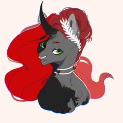 Size: 1000x1000 | Tagged: safe, artist:drdepper, oc, oc only, oc:void, alicorn, pegasus, pony, black sclera, curved horn, horn, looking at you, nose piercing, nose ring, piercing, solo, transformation