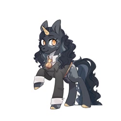 Size: 900x900 | Tagged: safe, artist:drdepper, oc, oc only, pony, unicorn, clothes, colored horn, horn, jacket, looking at you, necktie, shirt, smiling, solo, suit