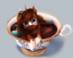 Size: 864x686 | Tagged: safe, artist:drdepper, oc, oc only, pony, unicorn, cup, cup of pony, looking at you, micro, smiling, solo, teacup