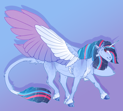 Size: 2000x1800 | Tagged: safe, artist:seffiron, oc, oc only, oc:minty breeze, alicorn, pony, colored wings, female, magical lesbian spawn, mare, multicolored wings, offspring, parent:rainbow dash, parent:twilight sparkle, parents:twidash, solo, wings