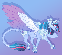Size: 2000x1800 | Tagged: safe, alternate version, artist:seffiron, oc, oc only, oc:minty breeze, alicorn, pony, armor, colored wings, female, magical lesbian spawn, mare, multicolored wings, offspring, parent:rainbow dash, parent:twilight sparkle, parents:twidash, solo, wings