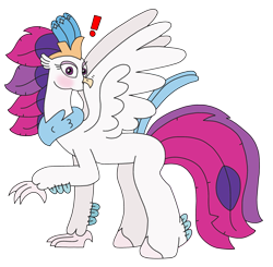 Size: 2503x2448 | Tagged: safe, artist:supahdonarudo, derpibooru exclusive, queen novo, classical hippogriff, hippogriff, g4, my little pony: the movie, birb, birds doing bird things, blushing, embarrassed, exclamation point, grooming, high res, hippogriffs doing bird things, preening, simple background, transparent background