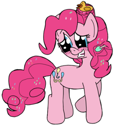 Size: 1193x1293 | Tagged: artist needed, safe, pinkie pie, earth pony, pony, g4, balloon, blushing, candy, confetti, fanart, food, lollipop, rubber duck
