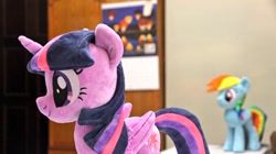 Size: 1024x575 | Tagged: safe, artist:nekokevin, rainbow dash, twilight sparkle, alicorn, pegasus, pony, g4, calendar, duo, female, irl, mare, photo, plushie, side view, smiling, twilight sparkle (alicorn)