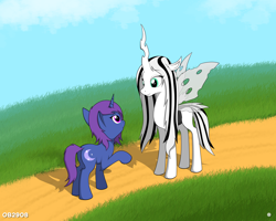 Size: 3758x3000 | Tagged: source needed, safe, artist:ob2908, oc, oc:glare moon, oc:ottalis swift, changeling, changeling queen, pony, unicorn, bedroom eyes, changeling queen oc, duo, female, high res, white changeling