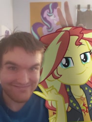 Size: 1980x2640 | Tagged: safe, artist:brandonthebronypony, sunset shimmer, human, equestria girls, g4, 1000 years in photoshop, duo, duo male and female, female, irl, irl human, male, photo, photoshop, selfie, shading, wat