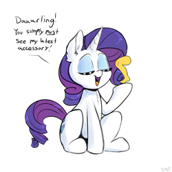 Size: 2000x2000 | Tagged: safe, artist:skoon, rarity, pony, unicorn, g4, darling, dialogue, ear fluff, emoji, female, high res, leg, mare, rarity's latest accessory, simple background, sketch, solo