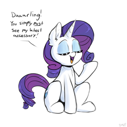 Size: 2000x2000 | Tagged: safe, artist:php199, rarity, pony, unicorn, g4, darling, dialogue, ear fluff, exploitable, exploitable meme, eyes closed, female, high res, mare, meme, rarity's latest accessory, simple background, sketch, solo