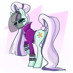 Size: 2048x2048 | Tagged: safe, artist:pfeffaroo, coloratura, earth pony, pony, g4, bracelet, butt, clothes, coloratur-ass, coloratura is not amused, countess coloratura, high res, jacket, jewelry, lidded eyes, looking at you, looking back, plot, solo, unamused, veil