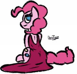 Size: 2152x2048 | Tagged: safe, artist:datzigga, pinkie pie, earth pony, pony, g4, bedroom eyes, clothes, dress, high res, sitting, solo