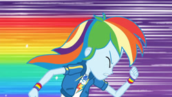 Size: 3410x1920 | Tagged: safe, screencap, rainbow dash, dashing through the mall, equestria girls, equestria girls specials, g4, my little pony equestria girls: better together, my little pony equestria girls: holidays unwrapped, clothes, cutie mark, cutie mark on clothes, eyes closed, female, geode of super speed, hoodie, jewelry, magical geodes, necklace, rainbow trail, running, solo