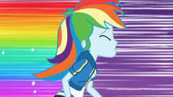 Size: 3410x1920 | Tagged: safe, screencap, rainbow dash, dashing through the mall, equestria girls, equestria girls specials, g4, my little pony equestria girls: better together, my little pony equestria girls: holidays unwrapped, breasts, clothes, cutie mark, cutie mark on clothes, eyes closed, female, geode of super speed, high res, hoodie, jewelry, magical geodes, necklace, open mouth, rainbow trail, running, solo