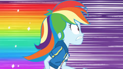 Size: 3410x1920 | Tagged: safe, screencap, rainbow dash, dashing through the mall, equestria girls, equestria girls specials, g4, my little pony equestria girls: better together, my little pony equestria girls: holidays unwrapped, breasts, clothes, cutie mark, cutie mark on clothes, female, geode of super speed, high res, hoodie, jewelry, magical geodes, necklace, open mouth, rainbow dash is best facemaker, rainbow trail, running, solo