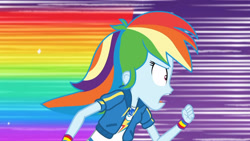 Size: 3410x1920 | Tagged: safe, screencap, rainbow dash, dashing through the mall, equestria girls, equestria girls specials, g4, my little pony equestria girls: better together, my little pony equestria girls: holidays unwrapped, clothes, cutie mark, cutie mark on clothes, female, geode of super speed, hoodie, jewelry, magical geodes, necklace, open mouth, rainbow dash is best facemaker, rainbow trail, running, solo