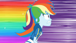 Size: 3410x1920 | Tagged: safe, screencap, rainbow dash, dashing through the mall, equestria girls, equestria girls specials, g4, my little pony equestria girls: better together, my little pony equestria girls: holidays unwrapped, arms, breasts, bust, clothes, cutie mark, cutie mark on clothes, desperation, female, frown, geode of super speed, gritted teeth, grunting, high res, hoodie, jewelry, long hair, magical geodes, necklace, rainbow dash is best facemaker, rainbow trail, running, shirt, solo, sweatshirt, teenager, teeth