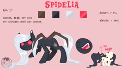Size: 4096x2304 | Tagged: safe, artist:sketchthewitch, oc, oc only, oc:spidelia, monster pony, pony, spider, fangs, glowing eyes, red eyes, reference sheet, solo