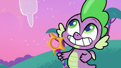 Size: 1920x1080 | Tagged: safe, screencap, spike, dragon, bubble trouble, g4.5, my little pony: pony life, bubble wand, cute, grinning potato, happy, male, smiling, spikabetes