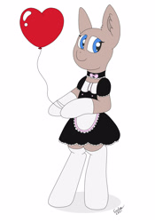 Size: 1750x2500 | Tagged: safe, artist:cuddle_cruise, semi-anthro, any gender, any race, arm hooves, balloon, balloon fetish, clothes, collar, commission, example, fetish, gloves, heart balloon, helium, maid, party balloon, skirt, socks, ych example, your character here