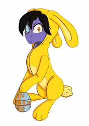 Size: 2480x3508 | Tagged: safe, artist:ardilya, oc, oc only, oc:nightshade, earth pony, pony, animal costume, bunny costume, clothes, commission, costume, digital art, easter, easter bunny, easter egg, high res, holiday, looking at you, simple background, solo, ych result