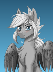 Size: 589x800 | Tagged: safe, artist:zachc, oc, oc only, pegasus, pony, chest fluff, concave belly, ear fluff, female, looking at you, simple background, slender, solo, thin, wings