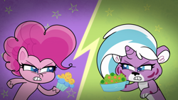 Size: 1920x1080 | Tagged: safe, screencap, lightning chill, pinkie pie, earth pony, pony, back to the present, g4.5, my little pony: pony life, spoiler:pony life s02e12, cupcake, female, food, mare, salad