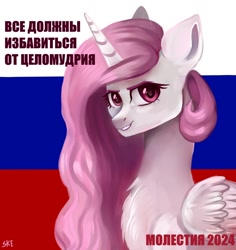 Size: 1000x1060 | Tagged: safe, artist:ske, princess celestia, alicorn, pony, princess molestia, g4, cyrillic, looking at you, pink-mane celestia, poster, propaganda, russian, russian flag, russian meme, solo