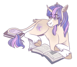 Size: 2400x2100 | Tagged: safe, artist:monnarcha, oc, oc only, oc:araxie, pony, unicorn, book, female, high res, lying down, mare, prone, simple background, solo, transparent background