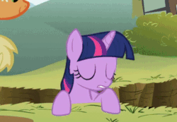 Size: 355x245 | Tagged: safe, screencap, applejack, twilight sparkle, pony, unicorn, feeling pinkie keen, g4, season 1, animated, butt shake, cropped, cute, ditch, gif, hip, offscreen character, solo focus, tail, tail wag, twilight sparkle is not amused, unamused, unicorn twilight