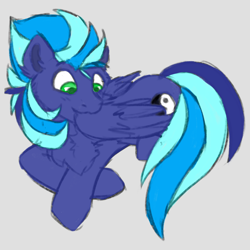 Size: 800x800 | Tagged: safe, artist:sorajona, edit, oc, oc only, oc:shining moonstone, pegasus, pony, blue fur, chest fluff, cute, doodle, grooming, pegasus oc, preening, solo