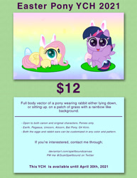 Size: 1275x1650 | Tagged: safe, artist:spellboundcanvas, fluttershy, twilight sparkle, alicorn, pony, g4, advertisement, bunny ears, commission, commission info, easter, easter egg, holiday, solo, twilight sparkle (alicorn), your character here