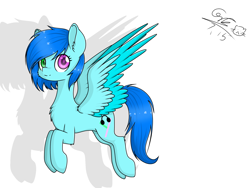 Size: 2048x1536 | Tagged: safe, oc, oc only, oc:cloud west, pegasus, pony, female, flying, heterochromia, mare, pegasus oc, simple background, smiling, solo, wings