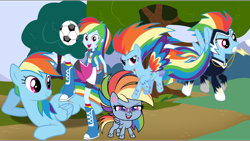 Size: 1920x1080 | Tagged: safe, rainbow dash, zapp, earth pony, pegasus, pony, equestria girls, g4, g4.5, my little pony: pony life, female, power ponies, rainbow ponies, rainbow power, tree