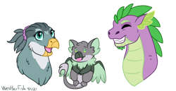 Size: 1280x660 | Tagged: safe, artist:quincydragon, gabby, spike, oc, oc:gale, dragon, dragriff, griffon, g4, female, interspecies offspring, male, offspring, older, older spike, parent:gabby, parent:spike, parents:spabby, ship:spabby, shipping, simple background, straight, transparent background